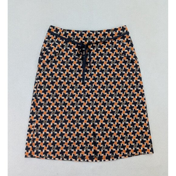 Talbots Women's A-Line Pencil Skirt Size 2 Orange Print Pockets - Picture 2 of 11